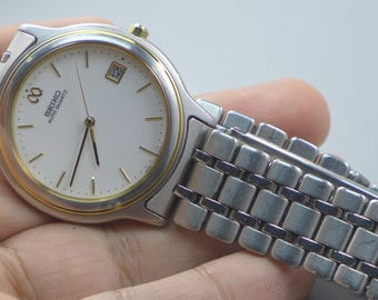 Vintage Seiko Semi Automatic 7M12 7A10 White Dial Men Quartz Watch