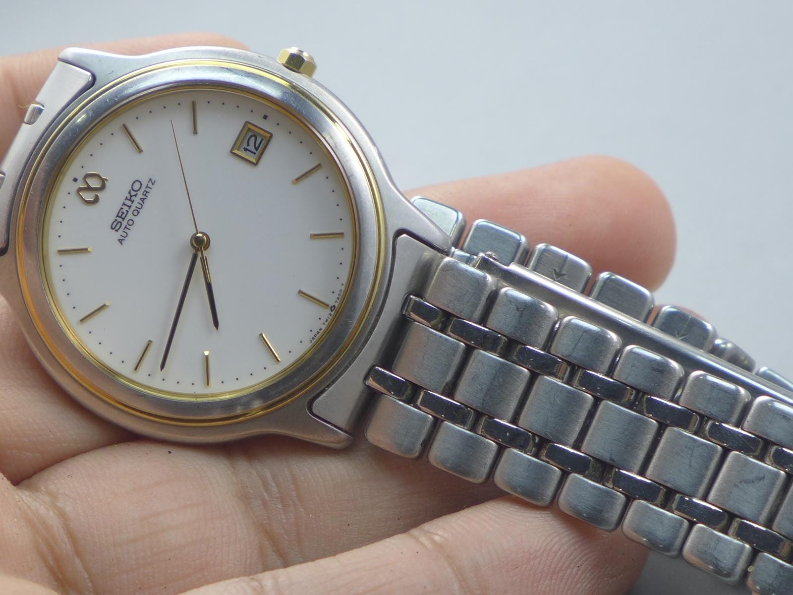 Vintage Seiko Semi Automatic 7M12 7A10 White Dial Men Quartz Watch