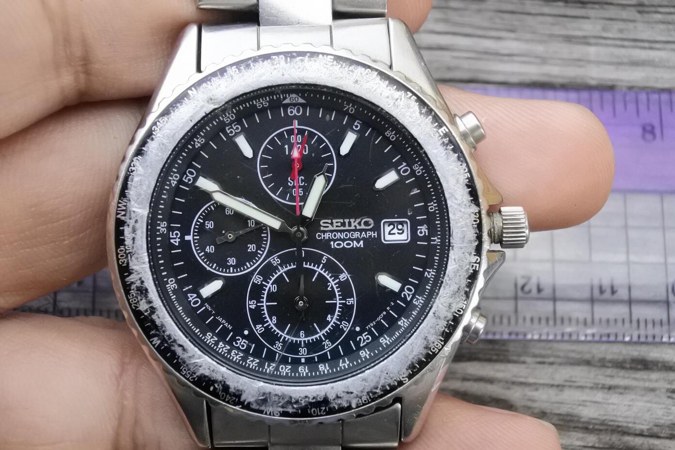 Vintage Seiko 7T92 0CF0 Chronograph Men Quartz Watch Japan Round