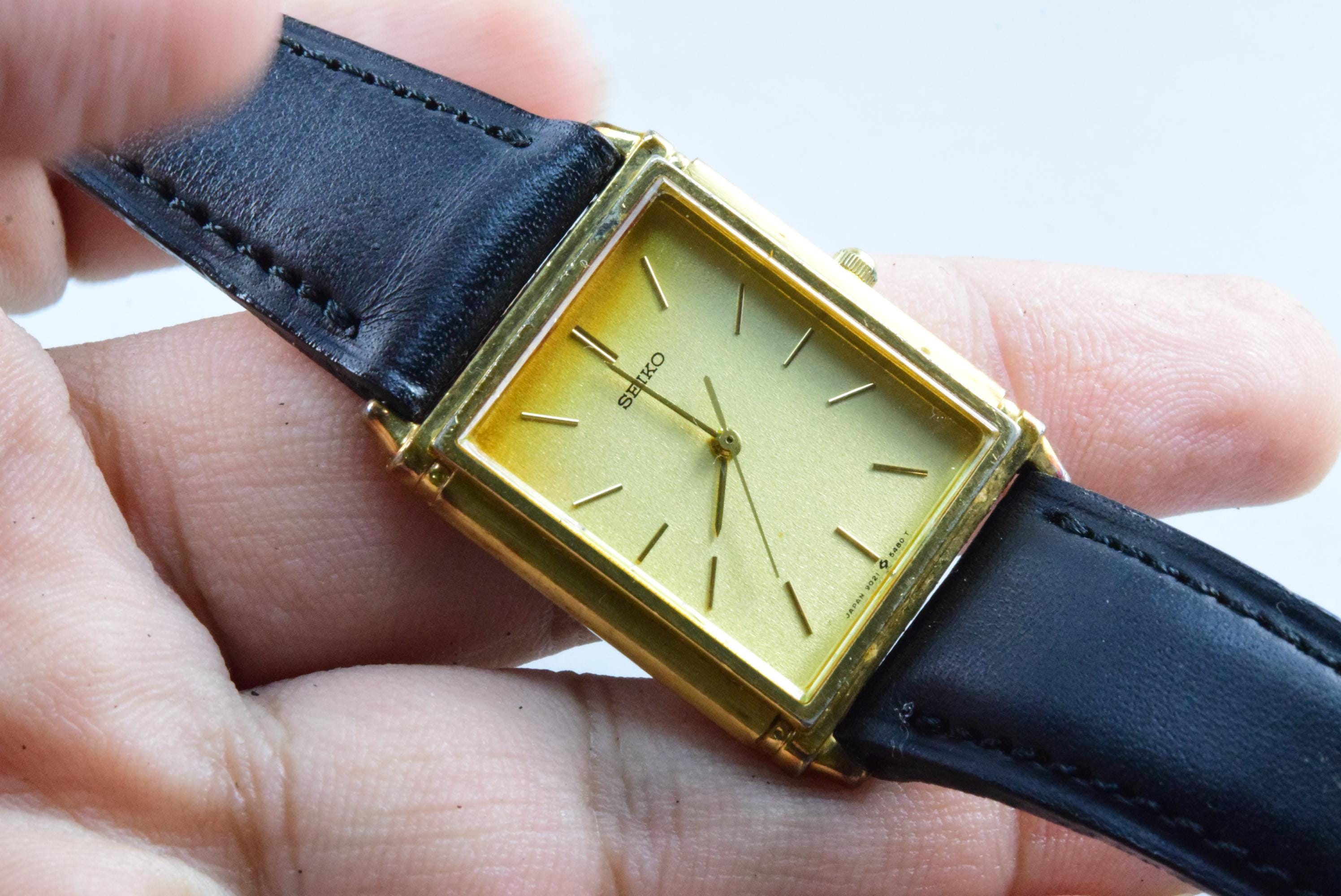 Vintage Seiko Gold Plate 9021 5300 Yellow Dial Men Quartz Watch