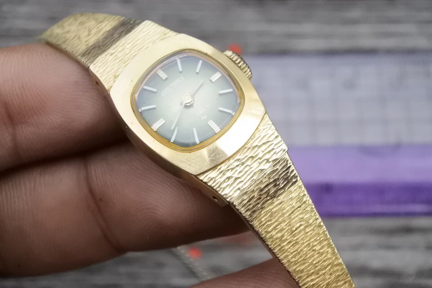 Vintage Seiko Gold Plated 11 3380 Green Dial Lady Hand Winding