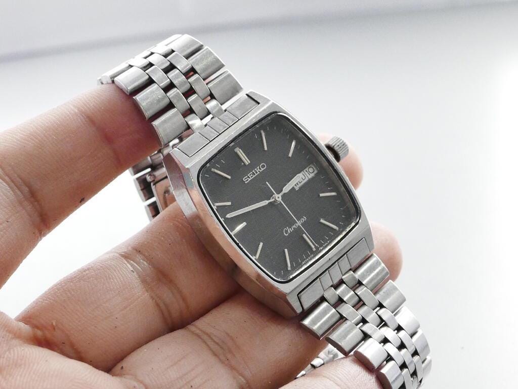 Vintage Seiko Chronos 5H23 5110 Black Dial Men Quartz Watch Japan