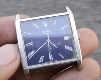 Vintage Seiko 4122 5000 Blue Dial Men Quartz Watch Japan Square