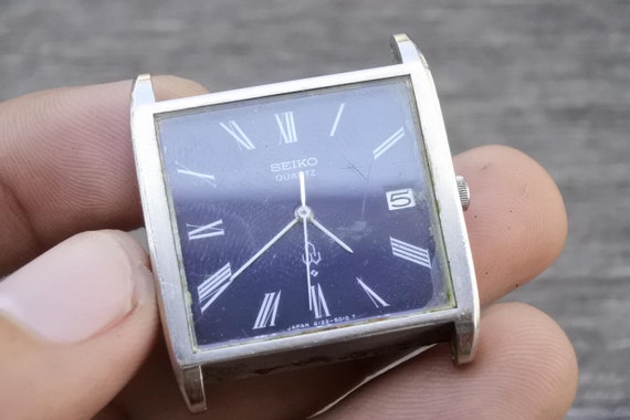 Vintage Seiko 4122 5000 Blue Dial Men Quartz Watch Japan Square