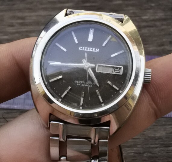 Vintage Citizen Seven Star Black Dial Men Automatic Japan Round