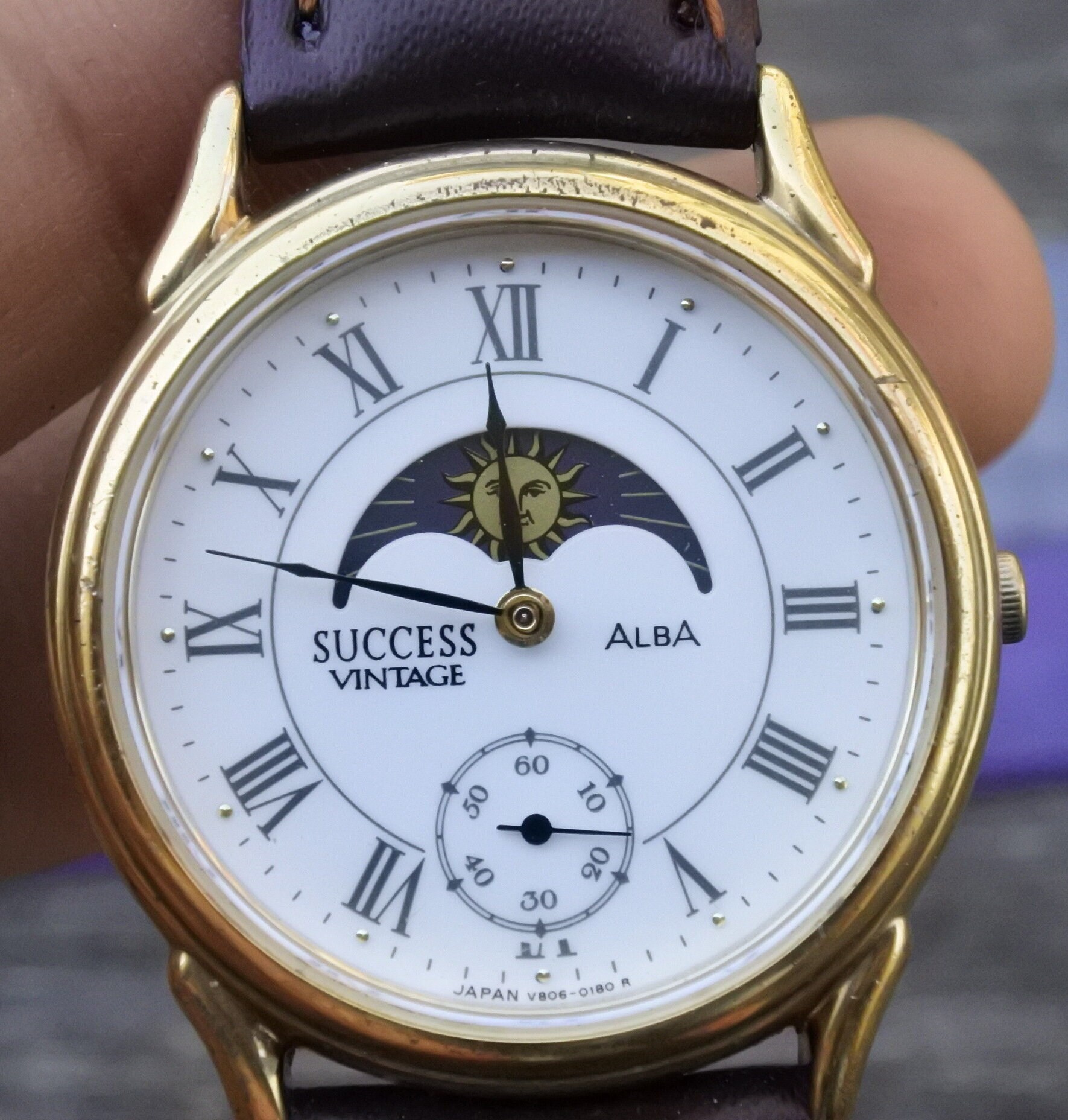 Vintage Alba Success V806 0080 Sun Moon Lady Quartz Watch Vintage Alba Success V806 0080 Sun Moon Lady Quartz Watch