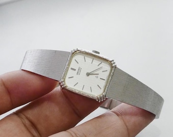 1992 Seiko Quartz Tank Watch, Pinstripe Dial, Yellow Gold-plated