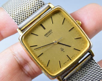 Vintage Seiko Gold Plated 1320 5140 Yellow Dial Lady Quartz Watch