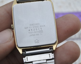 SEIKO 7431-5210 スクエア ゴールド 電池交換済 メンズ腕時計 Vintage Seiko Gold Plated 7431 5210 Yellow Dial Men Quartz Wrist