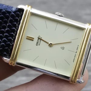 Vintage Seiko Gold Plated 2620 548A Dress Unisex Quartz Watch Japan Square Tank Shape 25mm