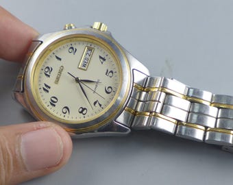 Vintage Seiko Kinetic 5M43 0E20 Creamy Dial Men Quartz Watch Japan