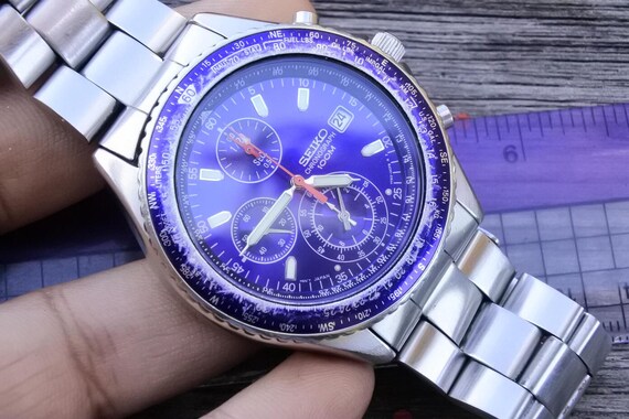 Vintage Seiko Chronograph 7T29 00F0 Blue Dial Men Quartz