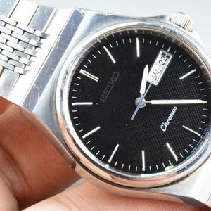 稼働美品 セイコー クロノス メンズ腕時計 5H23-7D20 ブラック Vintage Seiko Chronos 5H23 7D20 Black Dial Men Quartz Watch Japan