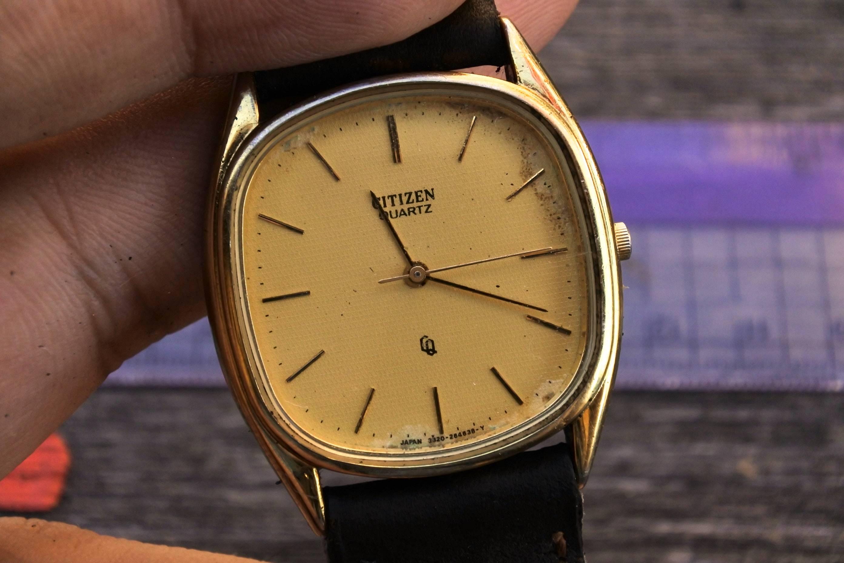 Vintage Citizen Gold Plate 2830 Yellow Dial Men Quartz Watch Japan