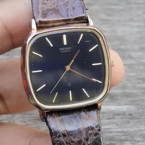 Vintage Seiko Gold Plated 5931 5470 Black Dial Men Quartz Watch
