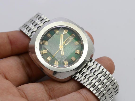Vintage Citizen 6501 Faceted Glass Green Dial Men Automatic Japan