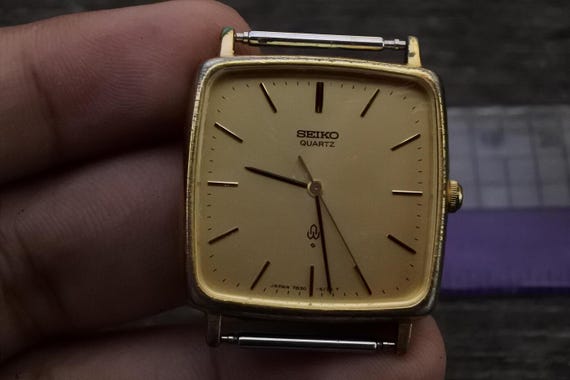 Vintage Seiko Gold Plate 7830 5140 Yellow Dial Men Quartz Watch