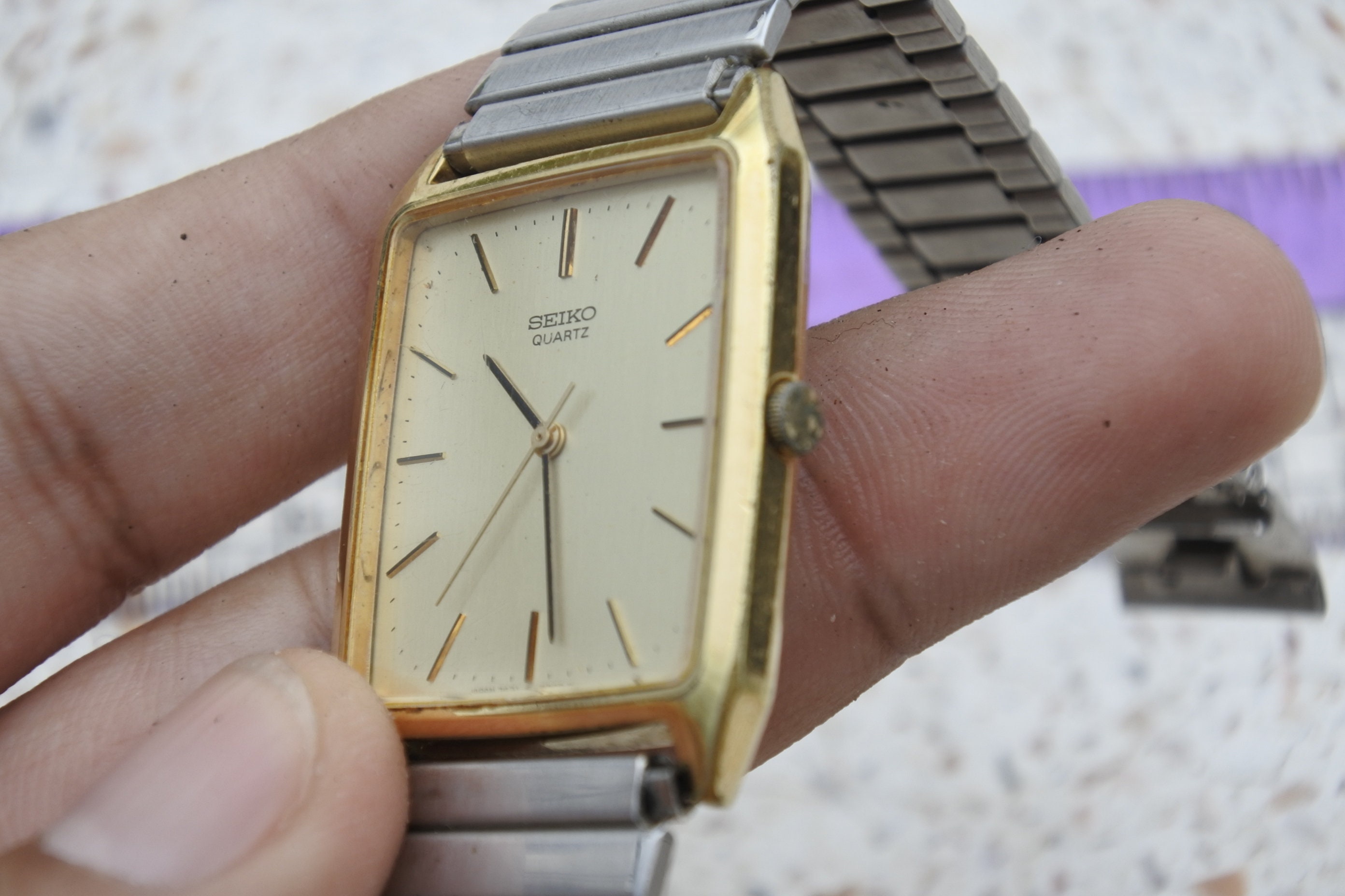 Vintage Seiko Gold Plated 7431 5210 Yellow Dial Men Quartz Wrist