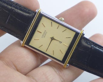 Vintage Citizen Exceed Slim Men Quartz Watch Japan Square Tank