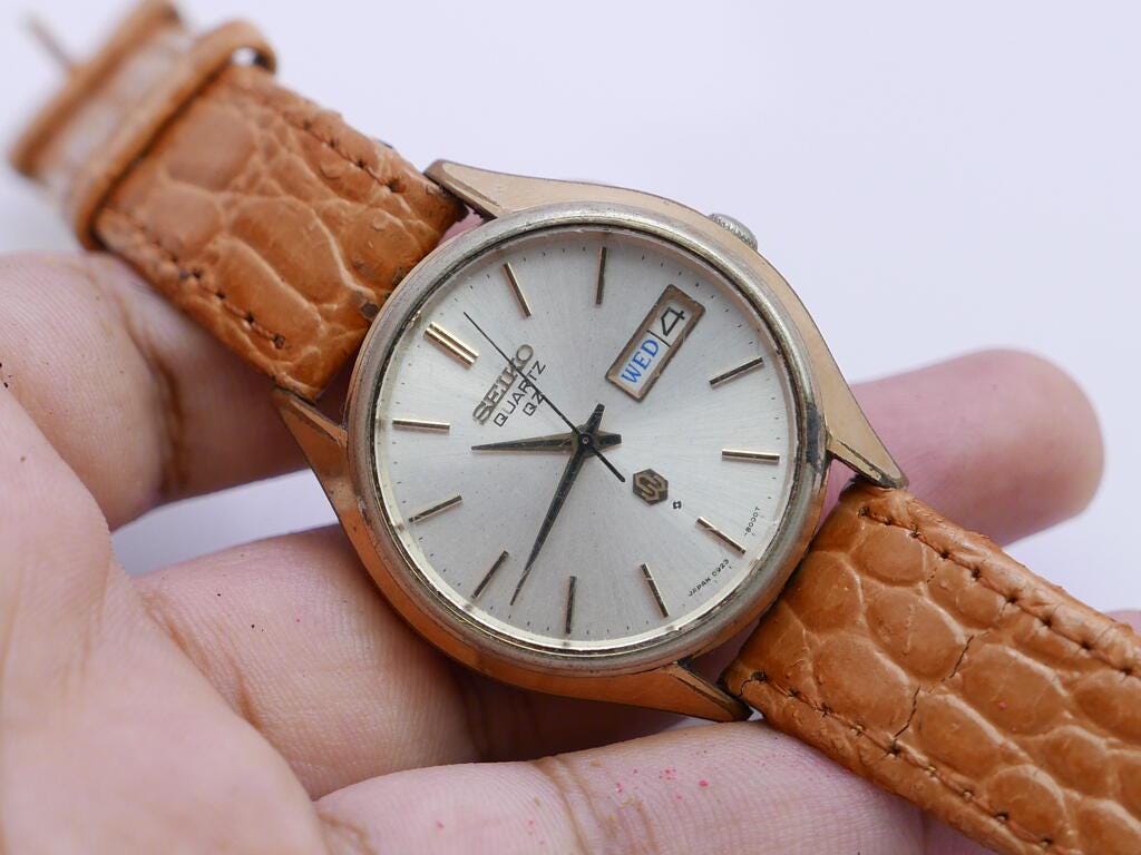 Vintage Seiko QZ Gold Plated 0922 8000 Silver Dial Men Quartz