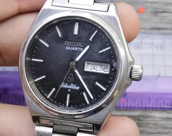 Vintage Seiko Silverwave 8220 8000 Black Dial Men Quartz Watch