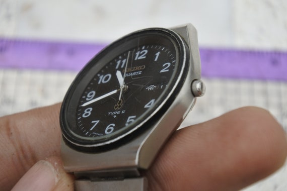 SEIKO Type II 8223-6000 ブラック シルバー\" Seiko Type II Watch Men 35mm Black Dial Silver Tone Daydate