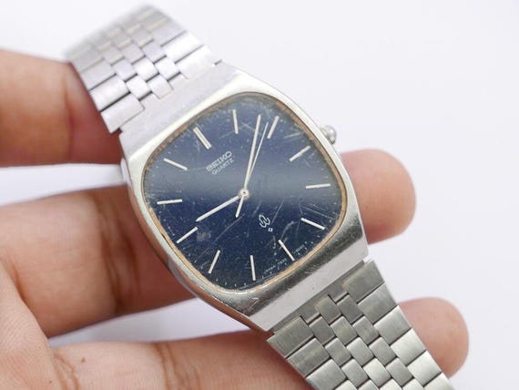 Vintage Seiko 7830 5020 Blue Dial Men Quartz Watch Japan Cushion