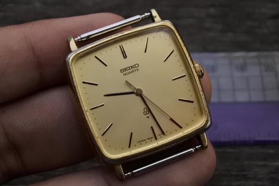 Vintage Seiko Gold Plate 7830 5140 Yellow Dial Men Quartz Watch