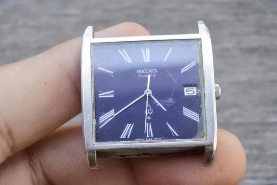 Vintage Seiko 4122 5000 Blue Dial Men Quartz Watch Japan Square