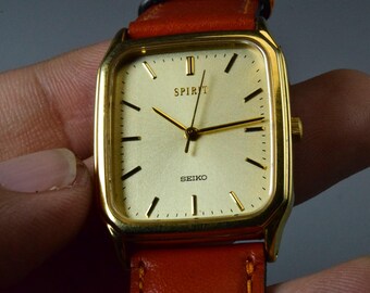 Vintage Seiko Gold Plate 5P31 5B50 Yellow Dial Men Quartz Dress