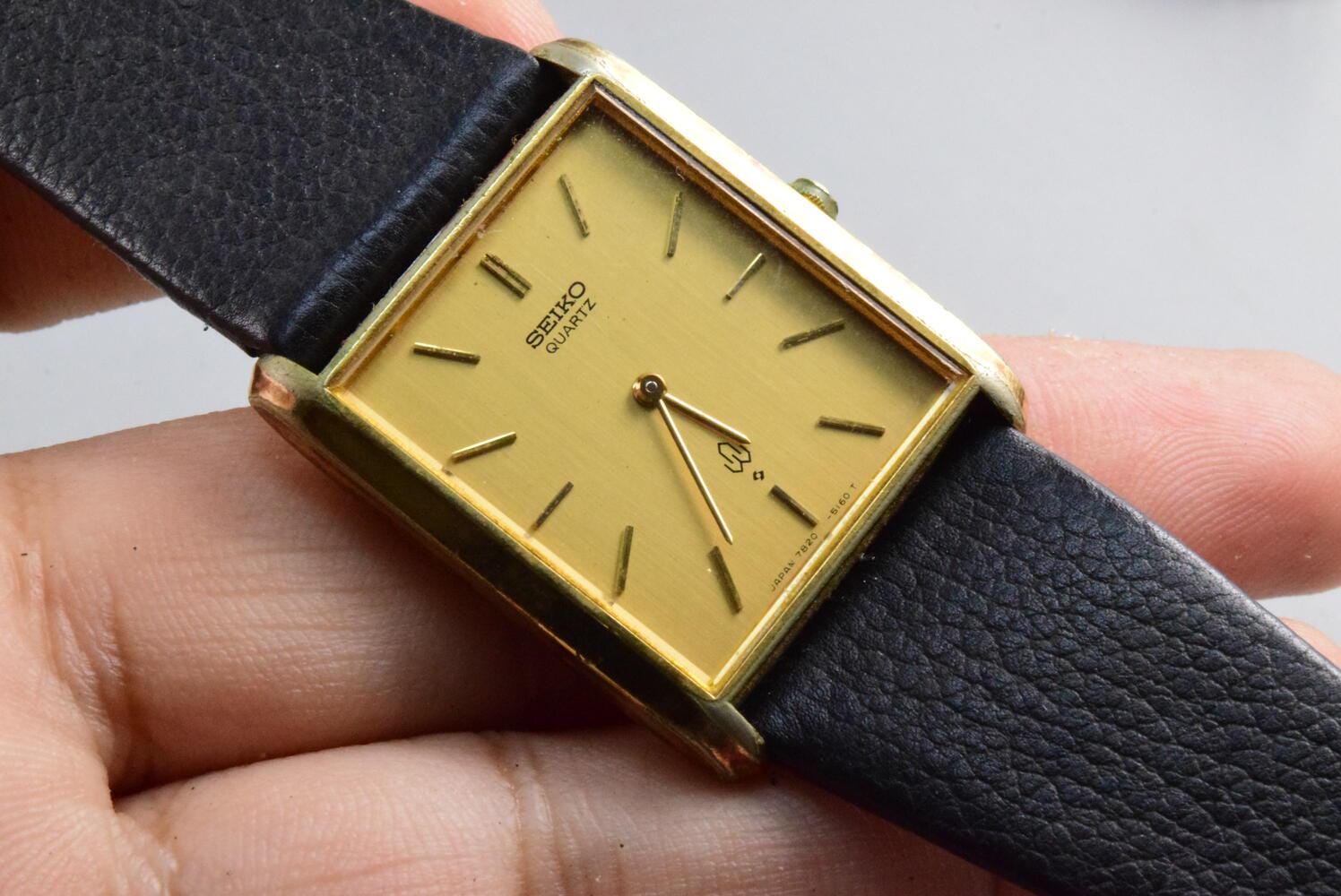 Vintage Seiko Gold Plate 7820 5130 Yellow Dial Men Quartz Watch