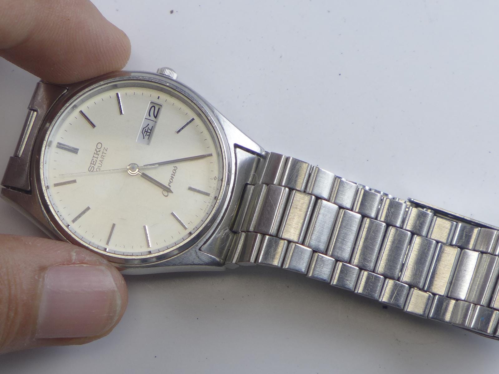 Vintage Seiko Chronos 8123 7080 White Dial Men Quartz Watch Japan