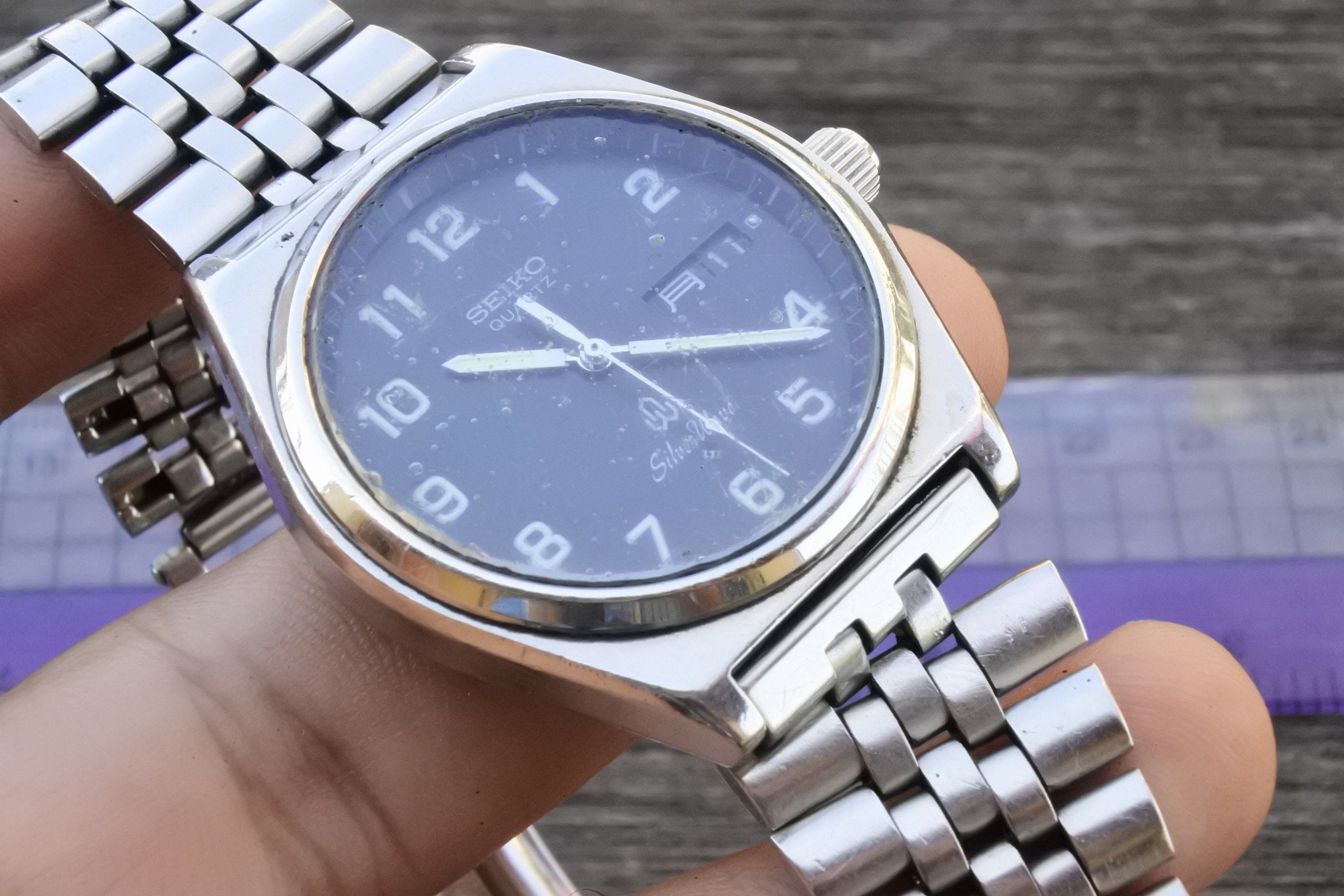 Vintage Seiko Silverwave 8229 7000 Black Dial Men Quartz Watch