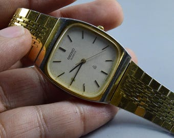 Vintage Seiko 6431 5050 Dress Men Quartz Watch Japan Cushion Shape