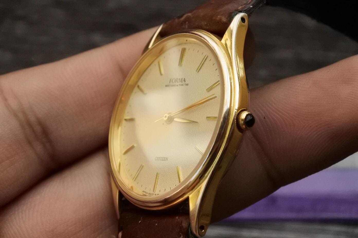 Vintage Citizen Gold Plated 2833 Yellow Dial Men Quartz Watch 