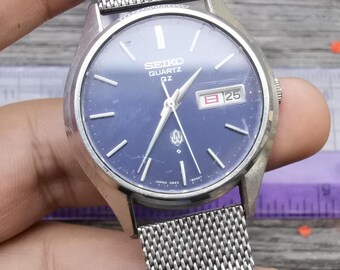Vintage Seiko QZ 0923 8000 Blue Dial Men Quartz Watch Japan
