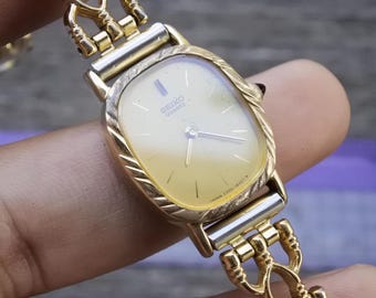 Vintage Seiko 14K Gold Case 2320 5990 Yellow Dial Lady Quartz