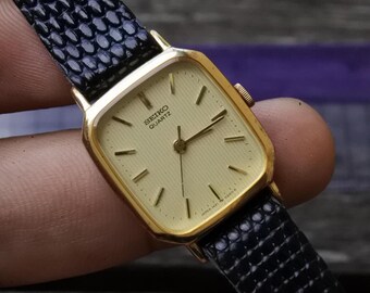 Vintage Seiko Gold Plate 1421 5130 Yellow Dial Lady Quartz Watch