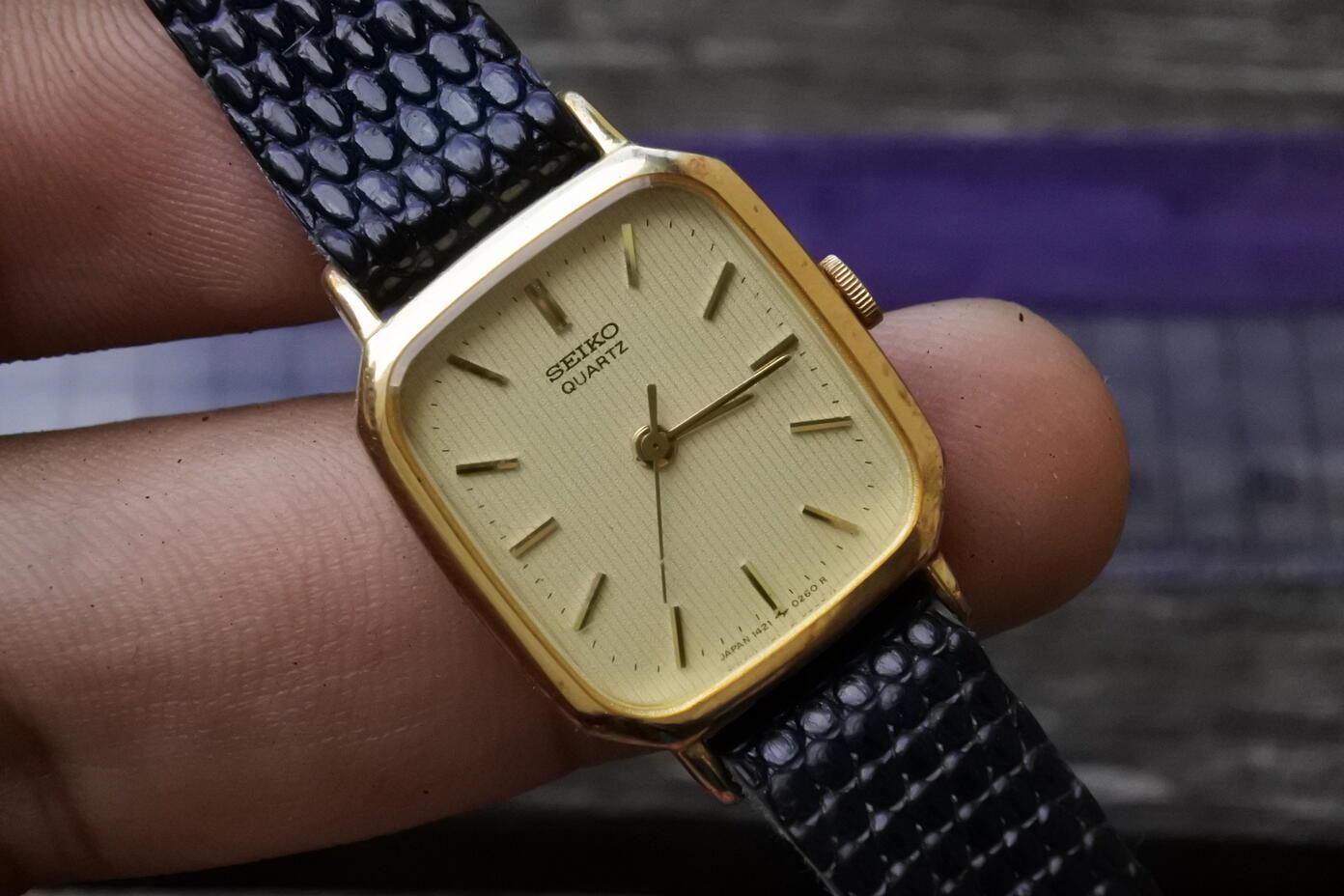Vintage Seiko Gold Plate 1421 5130 Yellow Dial Lady Quartz Watch
