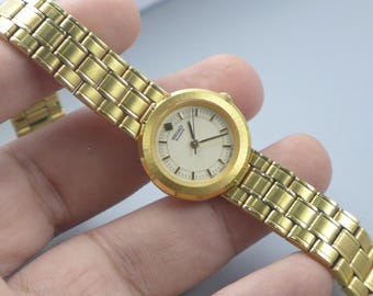 Vintage Seiko Gold Plated 1320 5140 Yellow Dial Lady Quartz Watch