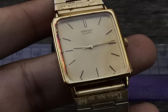 Vintage Seiko Gold Plate 7431 5100 Yellow Dial Men Quartz Watch