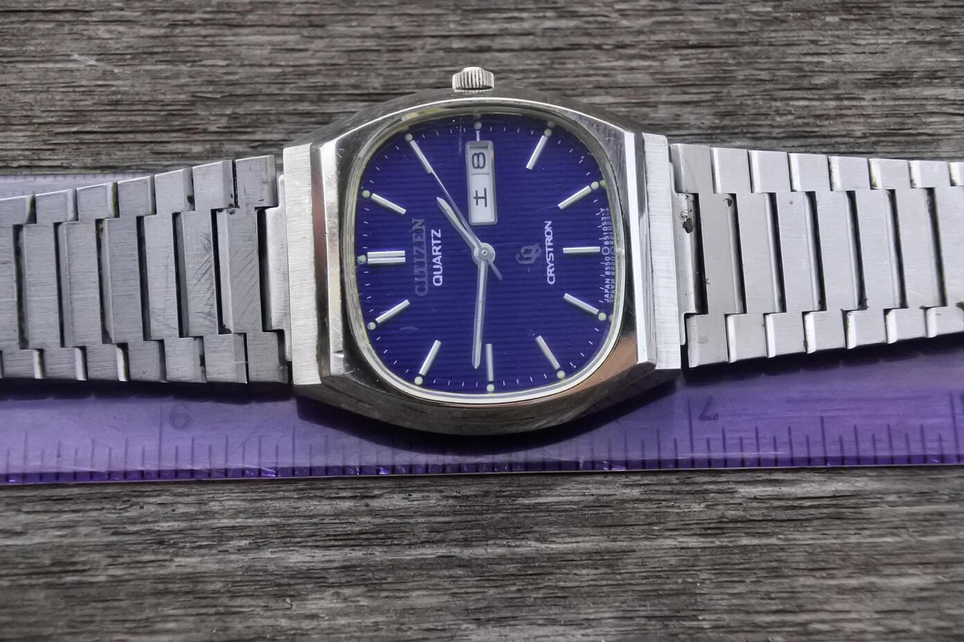 Vintage Citizen Crystron Blue Dial Men Quartz Watch Japan JDM