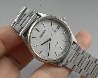 Vintage Seiko Spirit 7N43 7B60 Gray Dial Men Quartz Watch Japan
