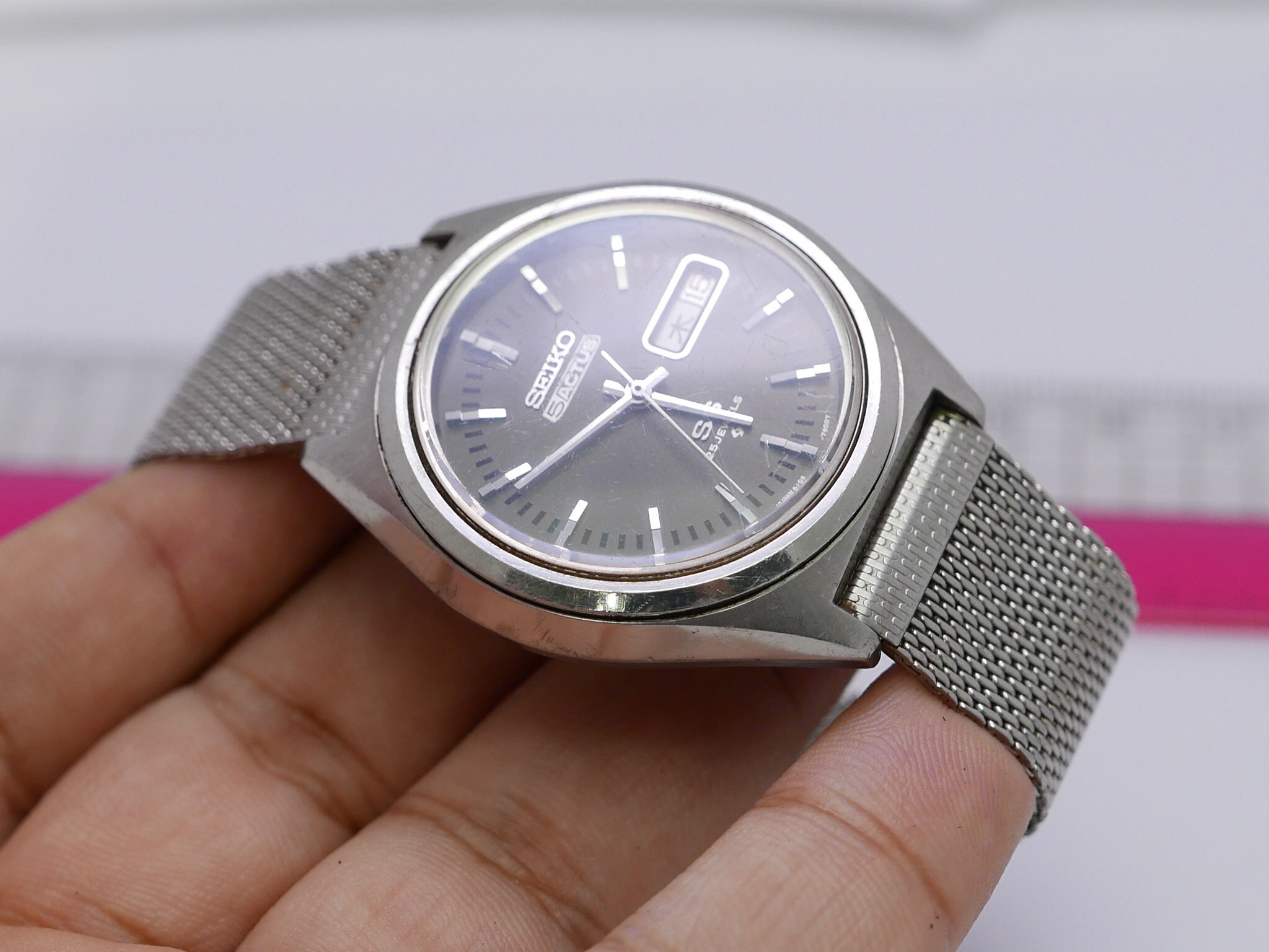Vintage Seiko 5 Actus SS 6106 7460 Gray Dial Men Automatic Japan