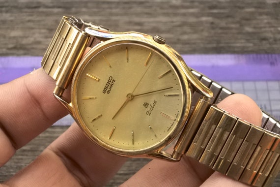 Vintage Seiko Dolce Twin Quartz 9641 8000 Yellow Dial Men Quartz