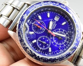 ヴィンテージ セイコー クロノグラフ 7T92 0CF0 ブルーダイヤル メンズ