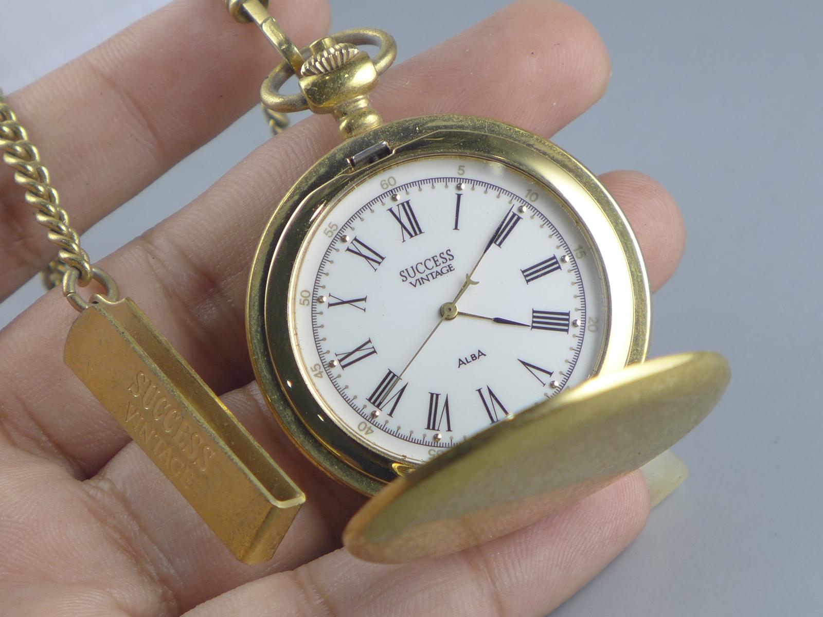 Vintage Seiko Alba V301 0010 Pocket With Chain Men Quartz Watch