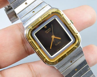 Vintage Citizen 6031 Black Dial Men Quartz Watch Japan JDM Cushion