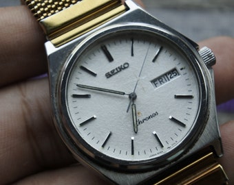 Vintage Seiko 7431 6090 Yellow Dial Unisex Quartz Watch Japan