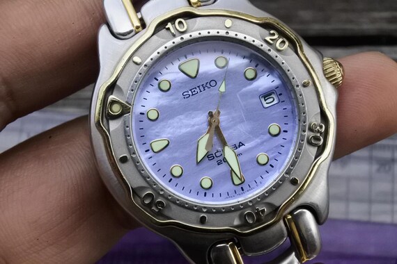 [美品 ]SEIKO SCUBA 200m ダイバーズ腕時計 7N35-6020 Vintage Seiko Scuba 7N35 6030 Mother of Pearl Dial Lady
